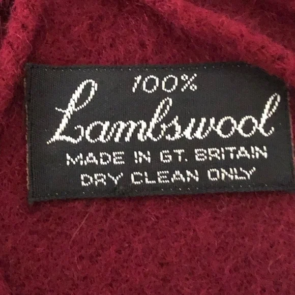 CHRISTIAN DIOR Vintage 100% Lambswool Burgundy 53" x 11.5 " Made Great Britain